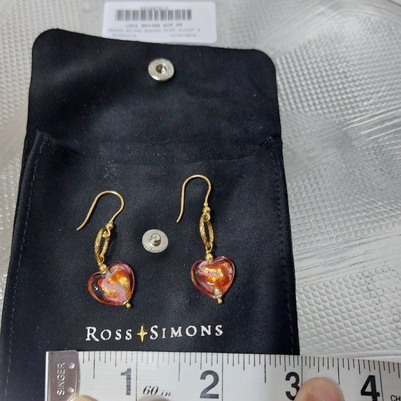 Ross Simons Italian Murano Glass Gold Heart Drop Earrings in 18kt Gold Over Ster - Picture 12 of 12